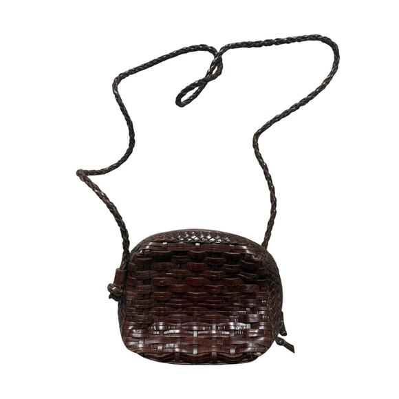 Vintage Brown Leather Basket Weave Woven Purse Made‎ In Brazil Genuine Leather - Picture 1 of 6